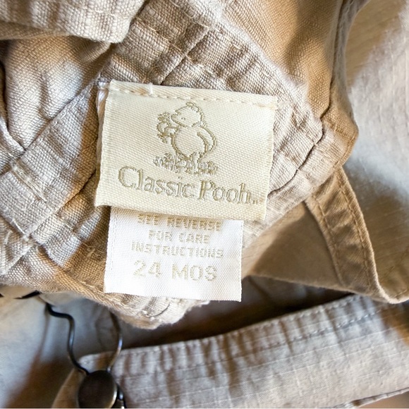Vintage 90s Y2K Classic Winnie the Pooh Beige Khaki Embroidered Overalls 24 mos - Picture 10 of 12